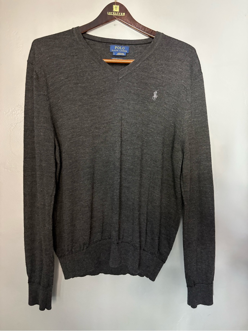 Gray Polo Ralph Lauren Merino Wool V-Neck Sweater ~ Size L